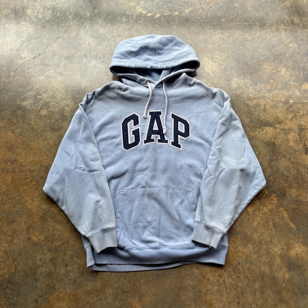 GAP Mens Arch Logo Hoodie Sweatshirt Light Blue Navy S 131657-16-1